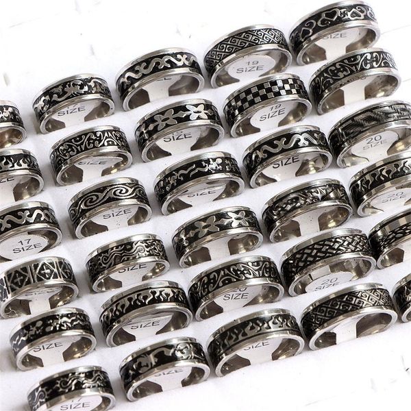 Anillos de racimo Moda Retro Gota negra Aceite Joyería de acero inoxidable para mujeres Hombres Patrón de mezcla Lagarto Escorpión Llama Dhqye