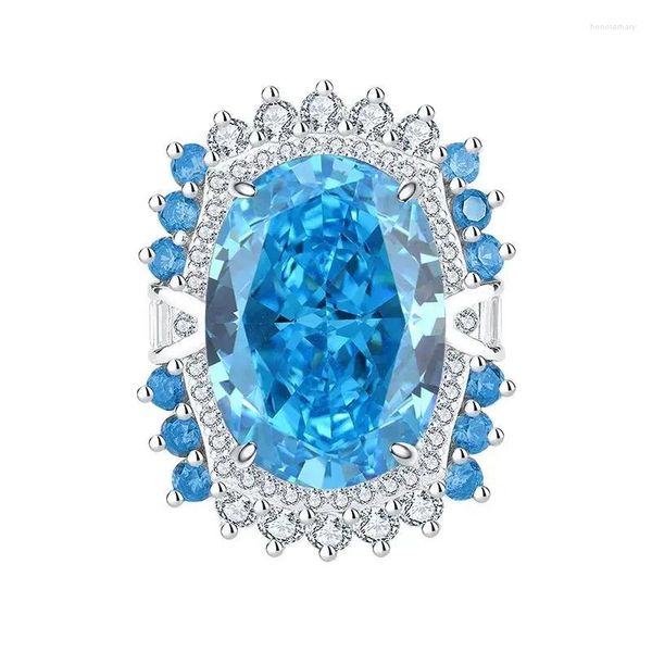 Cluster anneaux mode S925 Ensemble de diamants en carbone élevé en argent avec jadéite bleu bijoux 13 18 Ring Women's Ring Widlolesale