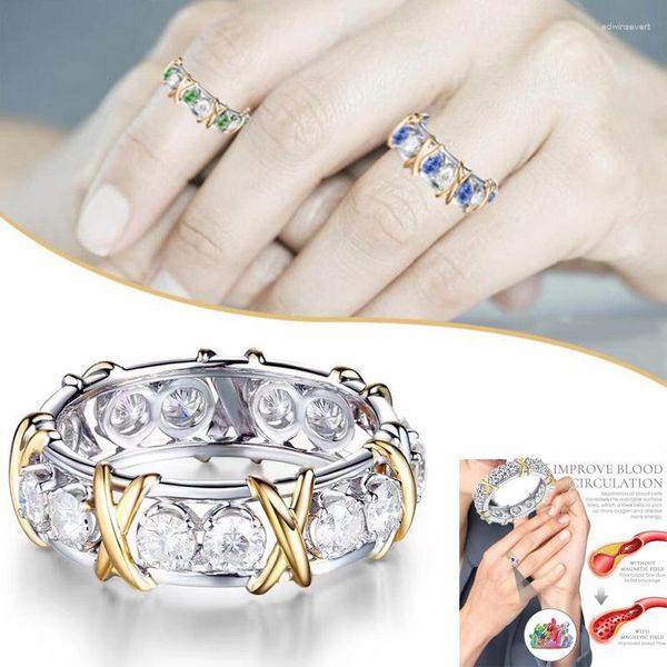 Anillos de racimo, anillo de cristal brillante a la moda, Cruz de circón magnético para mujeres y hombres, compromiso, boda, fiesta, regalo de joyería Jz699