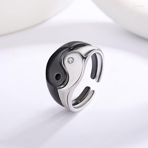 Cluster Anneaux De Mode Argent Couleur Chinois Noir Blanc Tai Ji Ying Yang Ouvert Bague Pour Femmes Fille Bijoux Cadeau Dropship En Gros