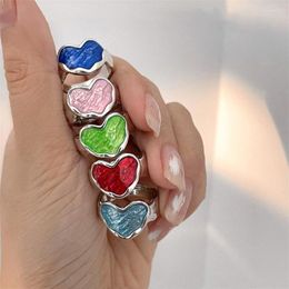 Cluster Ringen Mode Zilveren Kleur Open Vinger Ring Emaille Groen Rood Blauw Roze Hart Liefde Voor Vrouwen Meisje Sieraden Gift dropship Groothandel