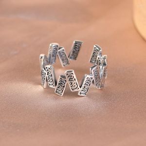 Bagues de cluster Mode Argent Couleur Ouvert Bague Chinoise Écran Punk Vintage Empilable Pour Femmes Fille Bijoux Cadeau Dropship En Gros