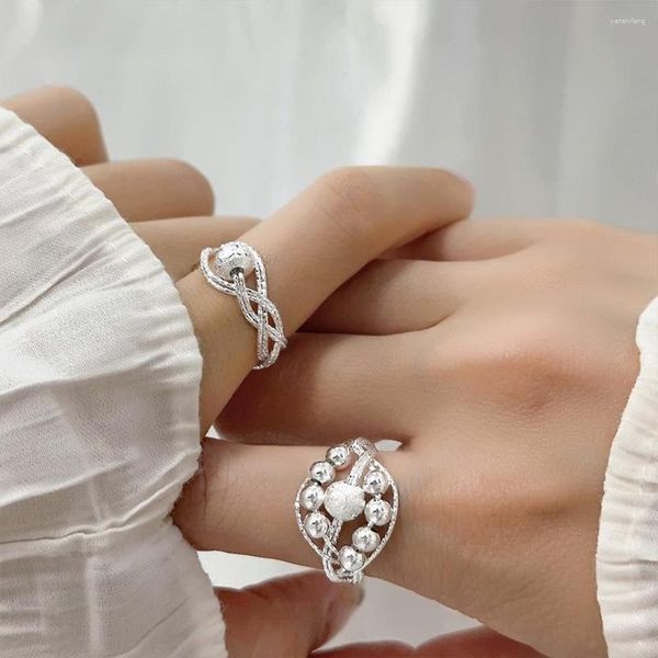 Anillos de racimo, anillo de dedo abierto de Color plateado a la moda, cuentas de bolas de la suerte, deseo apilable para mujeres y niñas, regalo de joyería, venta al por mayor