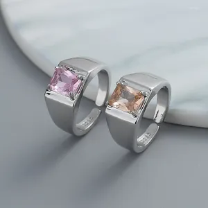 Cluster Ringen Mode Zilveren Kleur Roze Bruin Vierkante Steen Wijd Open Vinger Ring Verstelbare Voor Vrouwen Meisje Sieraden Gift Dropship Groothandel