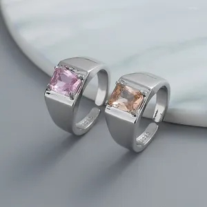 Bagues de cluster Mode Argent Couleur Rose Brun Carré Pierre Large Ouvert Bague Réglable Pour Femmes Fille Bijoux Cadeau Dropship En Gros