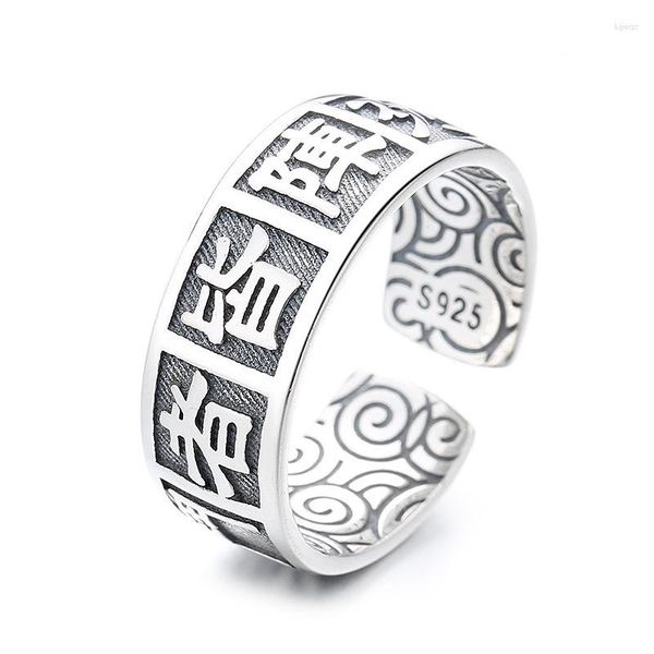 Bagues de cluster Mode Argent Couleur Bague Tendance Personnalité Caractère Chinois Thai Réglable Pour Hommes Femmes Accessoires Bijoux Cadeau