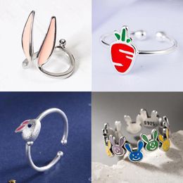 Bagues de cluster Mode Argent Or Couleur Mignon Animal Lapin Hibou Carotte Ouverte Bague Pour Femmes Fille Bijoux Cadeau Dropship