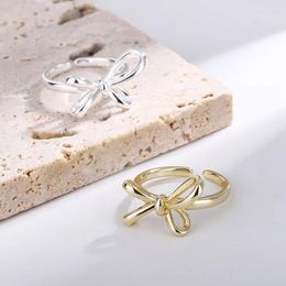 Cluster Ringen Mode Zilver Goud Kleur Open Vinger Ring Lint Bowtie Vlinder Elegant Voor Vrouwen Meisje Sieraden Gift Dropship Groothandel