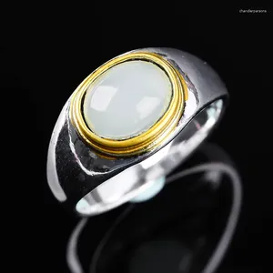 Bagues de cluster Mode Argent Plaqué Eau Bleu Pierre Bague Simple Design Grand Ovale Pour Femmes De Mariage Charme Bijoux Cadeau B4M944