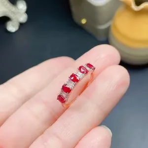 Cluster ringen mode zilveren ruby ​​ring voor kantoor vrouw 3 mm 4 mm natuurlijk Afrika 925 sieraden cadeau gir