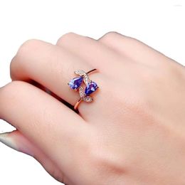 Anneaux de cluster Fashion Silver Tanzanite Bague pour jeune fille 4mm 6mm VVS Grade Naturel 925 Tanznaite Bijoux