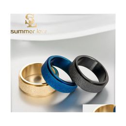 Anillos de racimo Moda Simple 8 mm Titanio Acero inoxidable Matt Azul Negro Oro Girar Joyería para hombre Regalo de fiesta al por mayor Dropshop Dro Dhgra