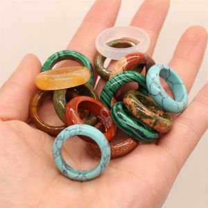 Cluster Ringen Mode Eenvoudige Kleurrijke Natuurlijke Quartz Halfedelsteen Dikke Ronde Ring Voor Vrouwen Meisjes Sieraden Accessoires Gift254G