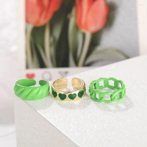 Cluster ringen mode eenvoudige email groene perzik hart ring set vintage holle ketting chunky knokkel voor dames trend feest sieraden geschenken