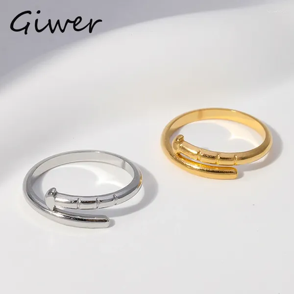 Bagues de cluster Mode Simple Bague à ongles pour femmes Filles Bijoux en acier inoxydable Dainty Redimensionnable Doigt ouvert Style minimaliste Fête quotidienne