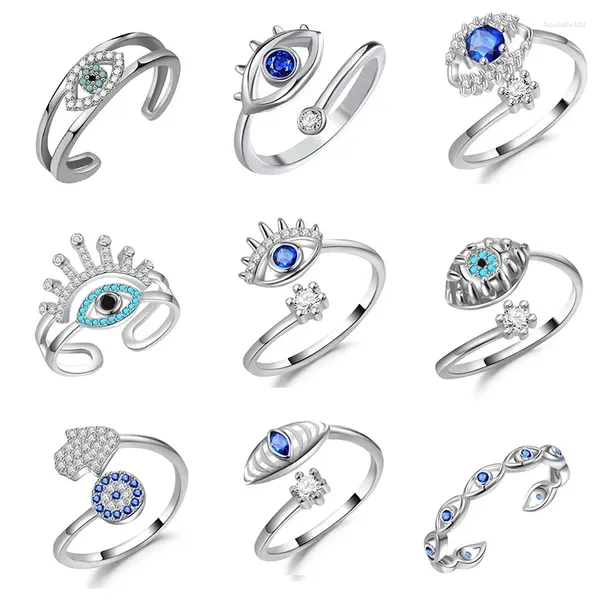 Anillos de racimo Moda Color de astilla Cristal Mal de ojo para mujeres Elegante Pareja ajustable Anillo de bodas Regalo de joyería de acero inoxidable