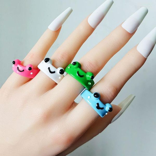 Anillos de racimo Moda Sonrisa Rana para mujeres Niñas Divertido Anillo de pollo Lindo Dibujos animados Animal Amigos Pareja Joyería Regalo