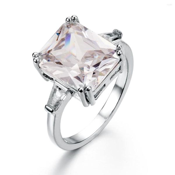 Cluster anneaux mode carré grande pierre claire cristal anneau à la mode or blanc couleur dames pour les femmes bijoux de mariage cadeaux