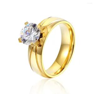 Cluster Ringen Mode Roestvrij Staal Goud Kleur Trouwring Knipperende Kristal Lijn Voor Vrouwen Gift Trouwen Sieraden Groothandel