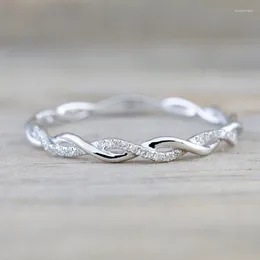 Cluster anneaux fashion mince string twist 925 argent mini anneau doigt micro diamant pavé complet pavé la noblesse mignon bijoux pour mariage