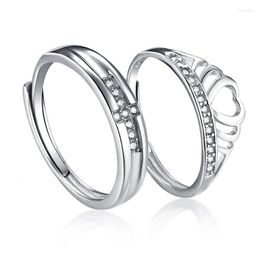 Cluster Anneaux Fashion Trend S925 argent incrusté 5a zircon femelle Crown Couple Ring