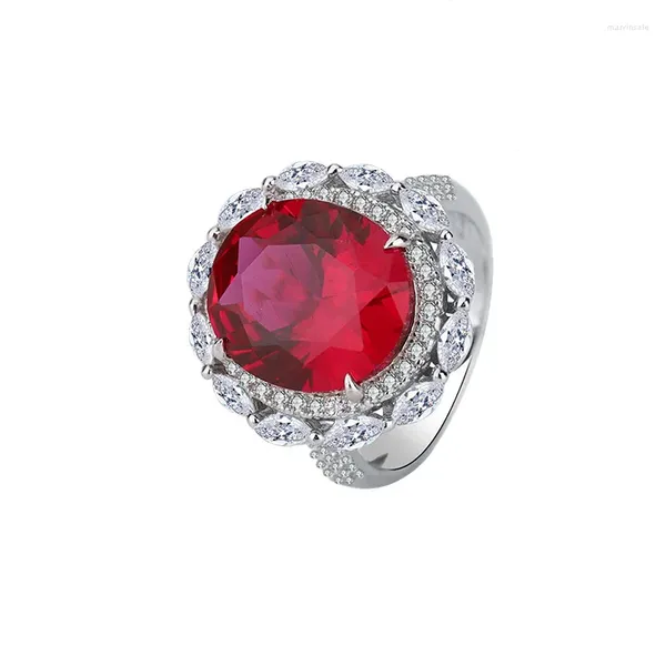Anillos de clúster tendencia de moda s925 plateado incrustado 5a circón damas personalidad color tesoro rubí sapphire diamante completo anillo cerrado