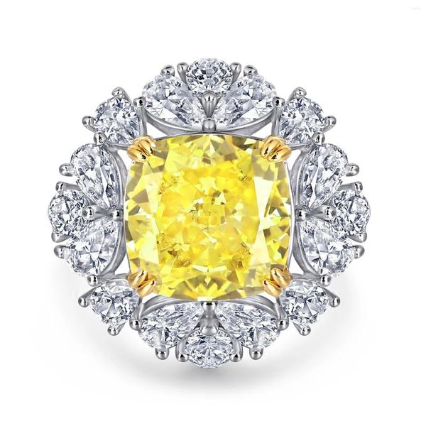 Anelli a grappolo Tendenza moda S925 Argento intarsiato 5A Zircone Retro Diamante giallo Anello a forma di pera Lusso leggero