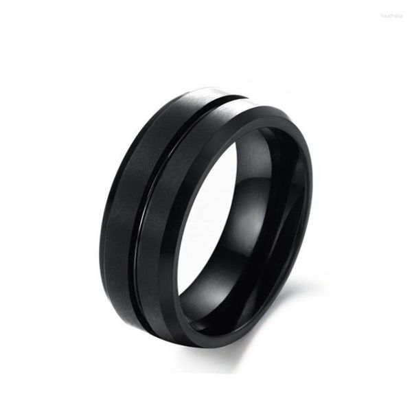 Anillos de racimo Moda Anillo de acero de tungsteno Galvanoplastia Negro Ranurado Hombres y mujeres Accesorios