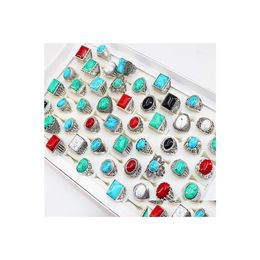 Clusterringen Fashion Turquoise Stone Antiek Sier voor heren dames sieraden mix stijl maat 17 mm tot 21 mm5170271 drop levering ring dhtua