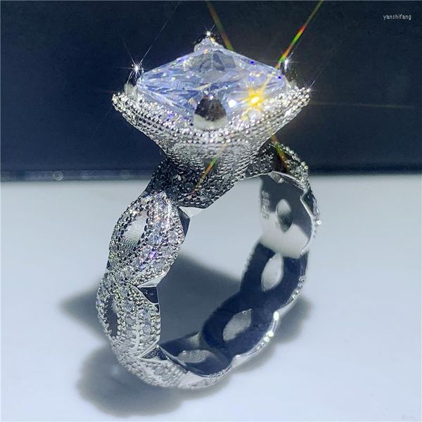 Cluster Rings Fashion Vintage Ring Jewelry 925 Sterling Silver Princess Cut Pave White Clear 5A Cubic Zirconia CZ Dragon Claw Wedding