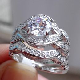 Cluster ringen mode bruiloft set 2-in-1 luxe 10kt witte goud diamant voor dames sieraden anillos plata 925 para mujercluster
