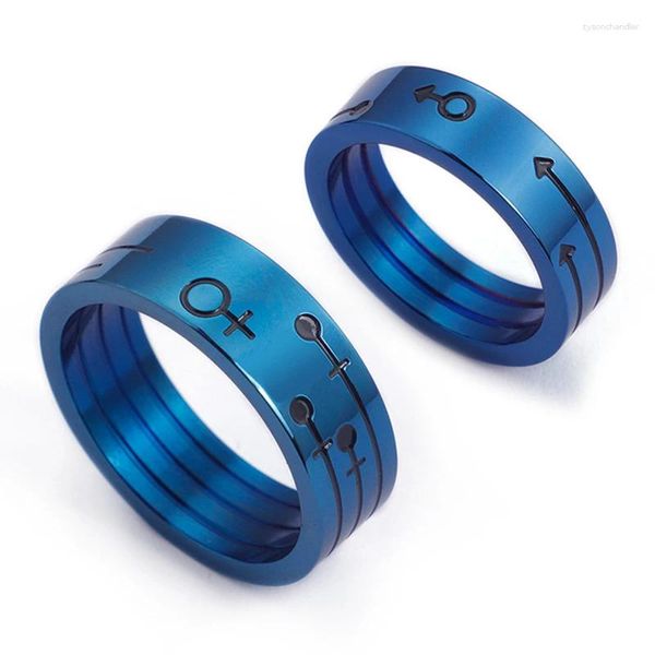 Bagues de cluster Mode Femmes Hommes Signe Croix Flèche Couple Bague Pour Bleu En Acier Inoxydable Saint Valentin Cadeau Romantique Amant Bijoux