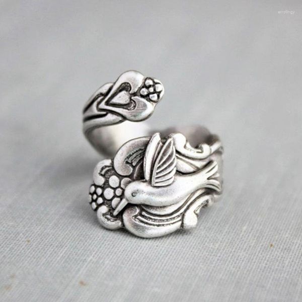 Anillos de racimo Moda Mujeres Anillo ajustable abierto Plateado Plata Colibrí Cuchara Pájaro para niña Fiesta Joyería de baile