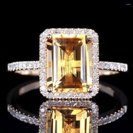 Anéis de cluster moda amarelo cristal citrino pedras preciosas diamantes para mulheres branco ouro prata cor jóias de casamento bague bijoux gif287e