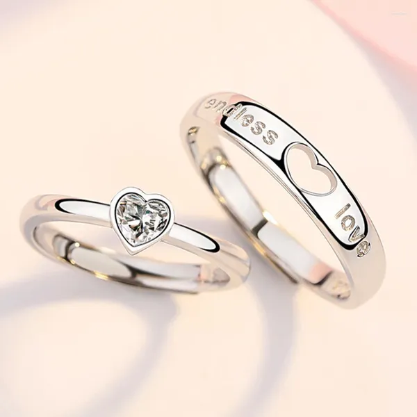 Anillos de racimo Moda Zircon Corazón Anillo de pareja a juego para mujeres Hombres Para siempre Amor sin fin Apertura Encanto Día de San Valentín Joyería de boda