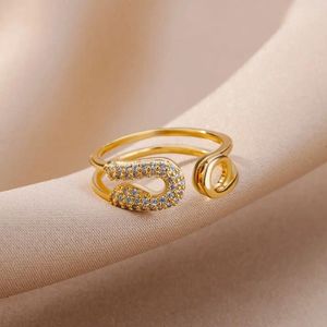 Anillos de racimo Moda Zircon Pin para mujeres Acero inoxidable Color oro Dedo abierto Mujer Masculina Joyería Regalo Anillos Mujer