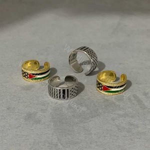 Clusterringen modieus en verstelbaar Kufia zirkon open ring roestvrijstalen sjaalpatroon palestina ring sieraden cadeau H240504