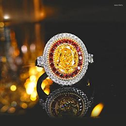 Cluster ringen modieuze en luxe ovale gele diamant 925 zilveren ring set met hoge koolstof veelzijdige stijl bruiloft sieraden