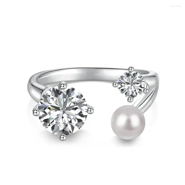 Anillos de racimo Conjunto de anillos de mujer de circón de perlas de plata 925 de moda y versátil con diseño personalizado para mujeres