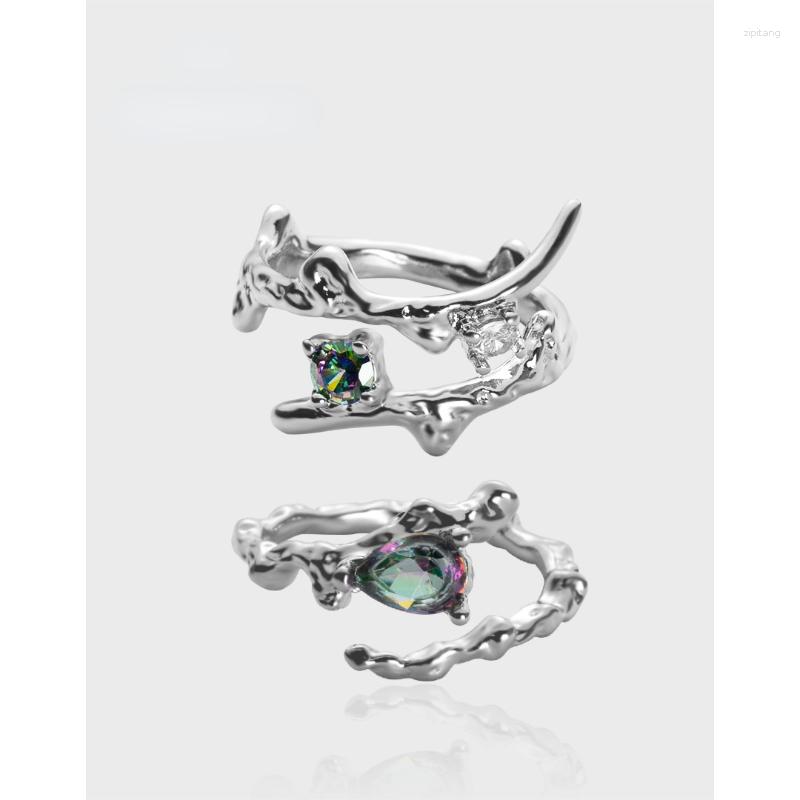 Кластерные кольца модное китайское медное и градиентное циркон панк нерегулярное открытие регулируемое кольцо в стиле INS для женских украшений