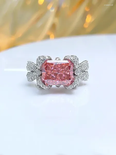 Anillos de racimo Conjunto de anillo de plata de ley 925 rectangular de moda con arco versátil de diamante de alto carbono y joyería de boda de alta gama