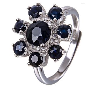 Cluster ringen modieuze ronde natuur saffierring voor vrouwen zilver 925 sieraden met edelsteen zonnebloem jubileum jubileum vrouwelijk geschenk