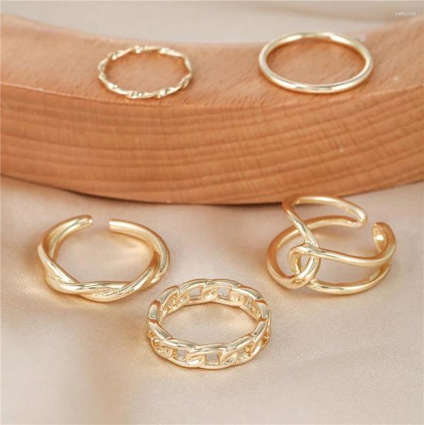 Cluster Ringe Modische Einfache Gold Silber Farbe Öffnung Ring Set Weibliche Nische Design Metallic Sinn Für Frauen Schmuck Geschenk