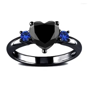 Cluster Ringen FDLK Punk Trendy Vintage Zwart Goud Kleur Liefde Hart Charme Vinger Ring Voor Vrouwen Blauw Kristal Bruiloft R