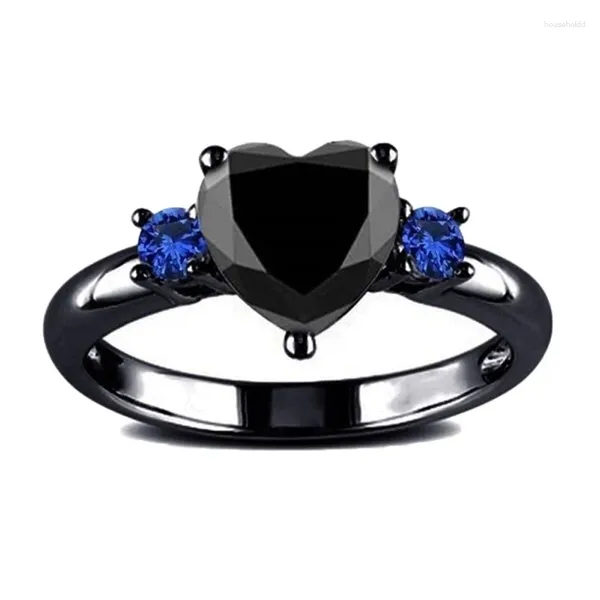 Anneaux de cluster FDLK Punk Trendy Vintage Black Gold Couleur Love Heart Charm Bague pour femmes Blue Crystal Wedding Party R