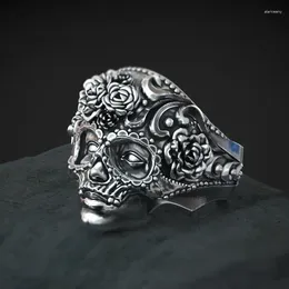 Bagues de cluster FDLK Unique Couleur Argent Carbure Heavy Sucre Crâne Bague Mens Mandala Fleur Biker Punk Bijoux Taille 7-14 #