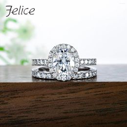 Bagues de cluster Felice 2ct D Couleur Ovale Cut Moissanite Bague de fiançailles Set 925 Sterling Silver Plaqué Or Promesse Anniversaire pour les femmes