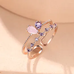 Cluster anneaux femelles délicates petites chutes d'eau pourpre pour femmes pour femmes couleurs argentées réglables bandoues de mariage zircon bijoux de fête
