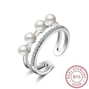 Clusterringen vrouwelijke dubbele parelring voor dating eenvoudige temperament combinatie suit zilver 925 sieraden 2 kleuren groothandel cadeau1