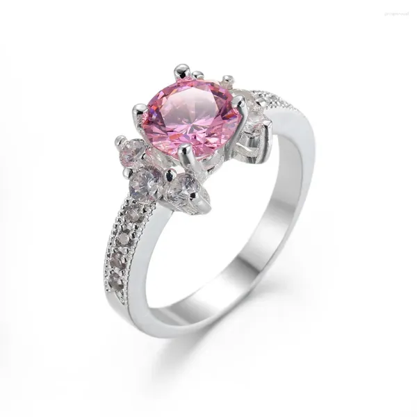 Anillos de clúster Femenino Púrpura Pink Cz Ring Fashion Fashion Plata Joyería de joyería Conocimiento para mujeres Regalos de piedra de cumpleaños